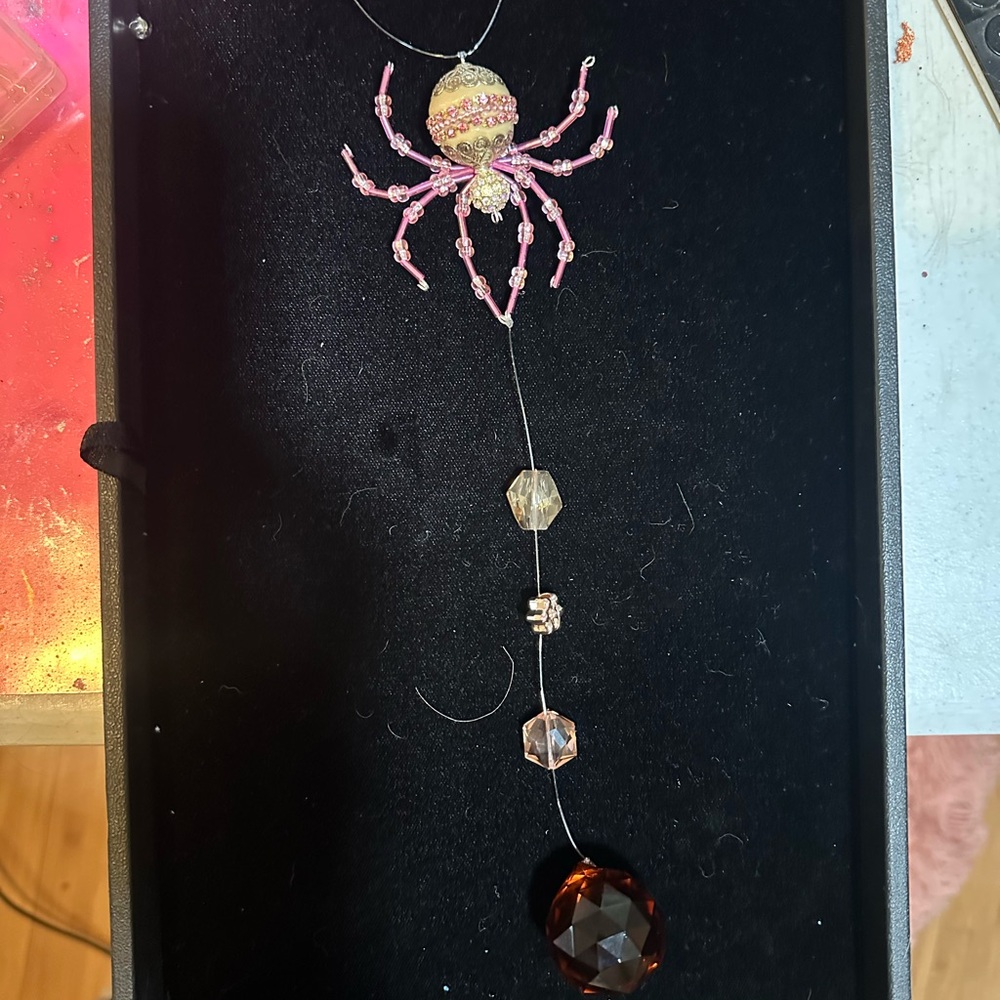 Pink Beaded Spider Sun Catcher